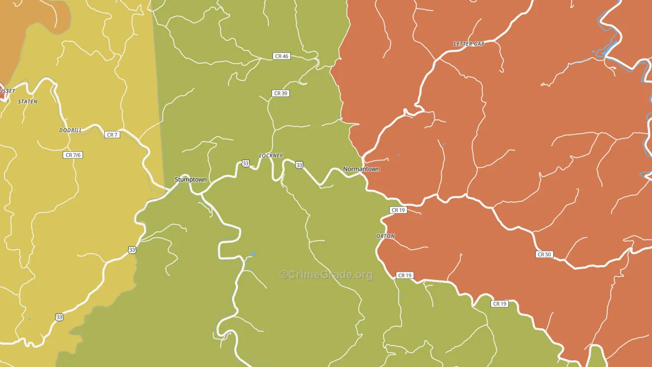 Normantown, WV Map of Burglary Rates