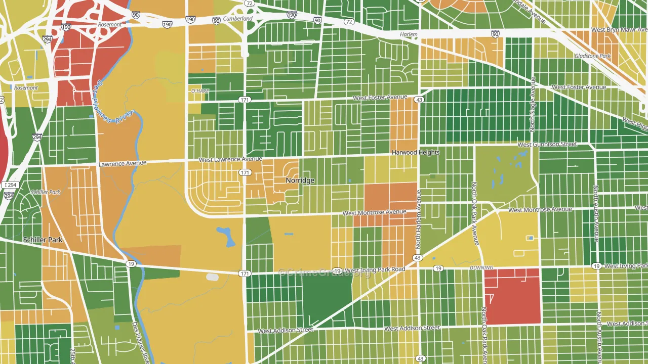 Norridge, IL Map of Burglary Rates