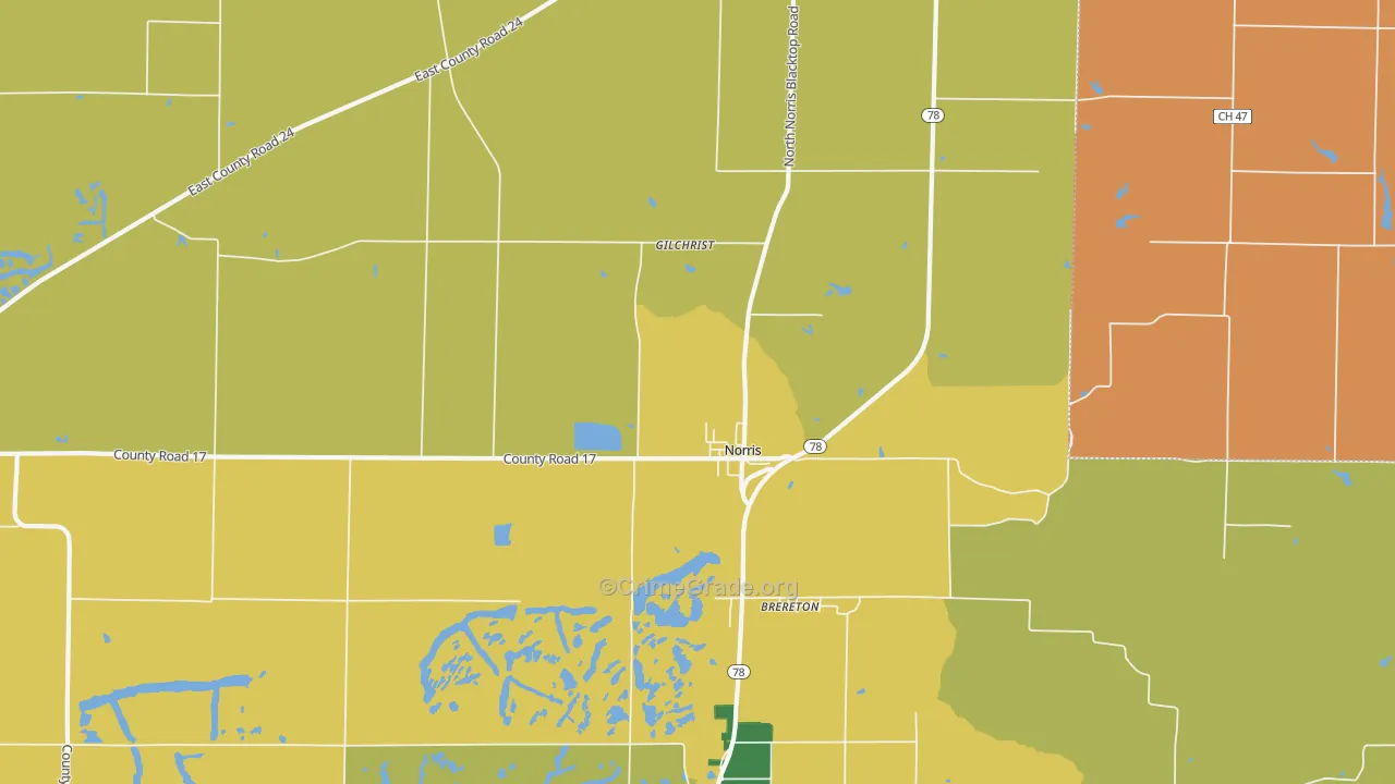 Norris, IL Map of Burglary Rates