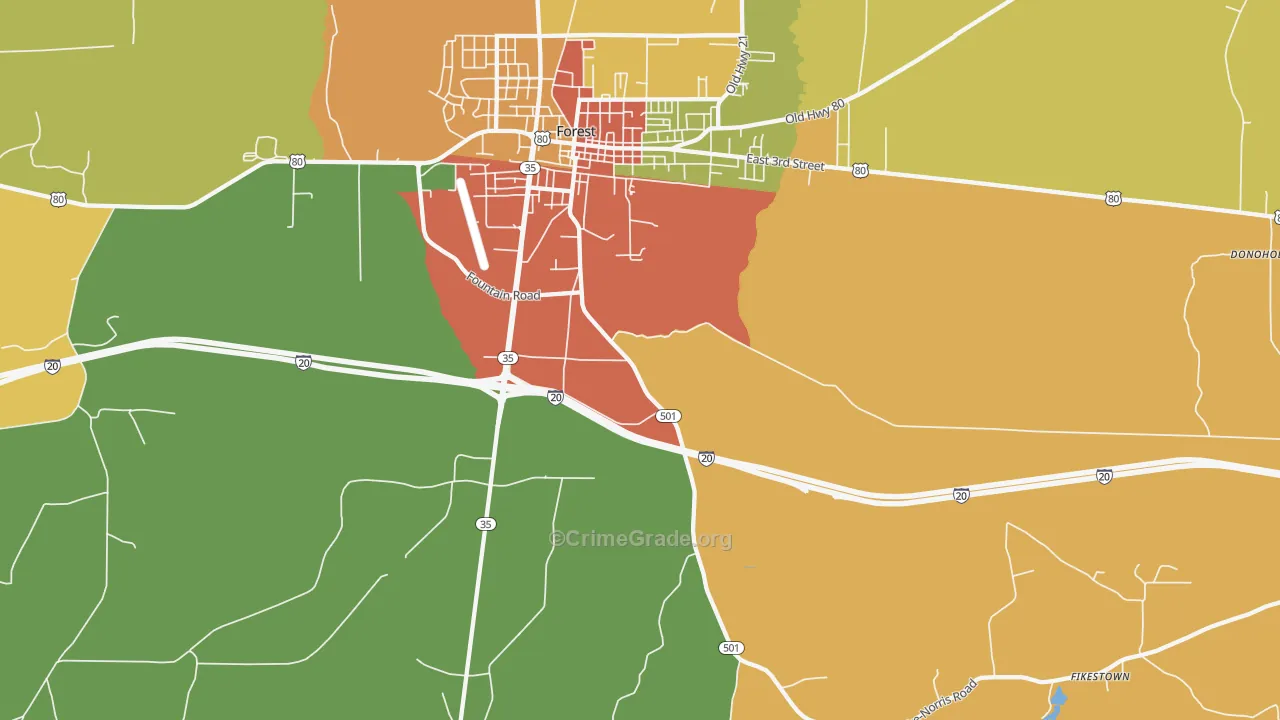 Norris, MS Map of Burglary Rates