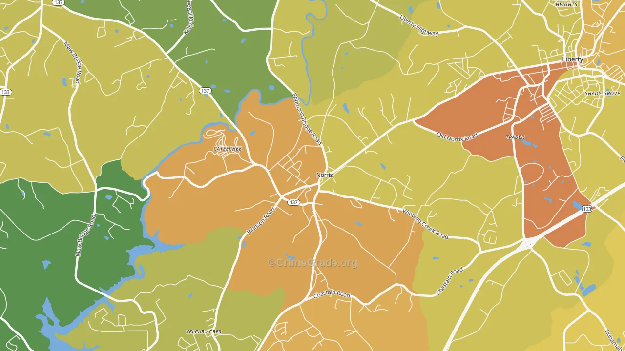 Norris, SC Map of Burglary Rates
