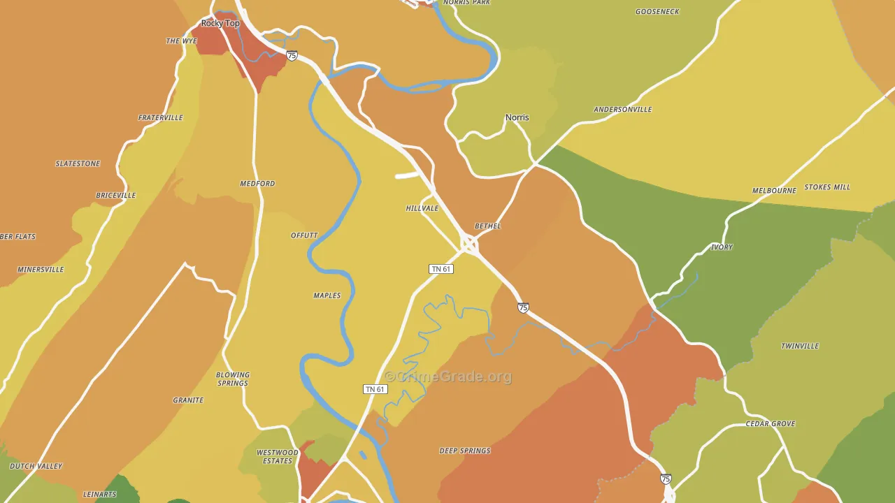Norris, TN Map of Burglary Rates