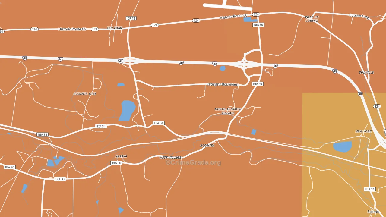North Acomita Village, NM Map of Burglary Rates