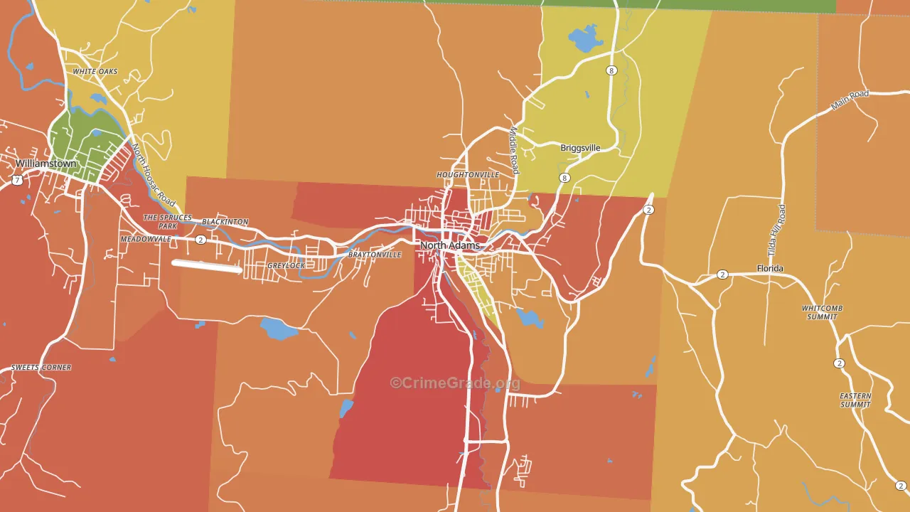 North Adams, MA Map of Burglary Rates