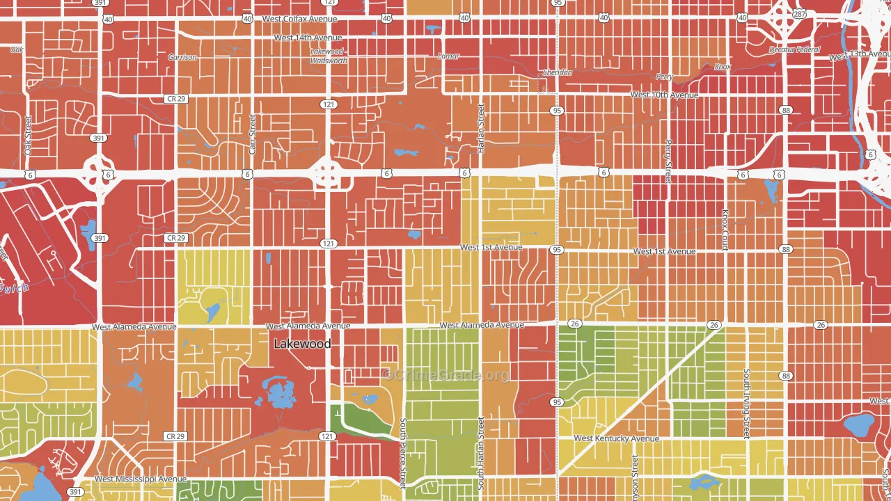North Alameda, Lakewood, CO Map of Burglary Rates