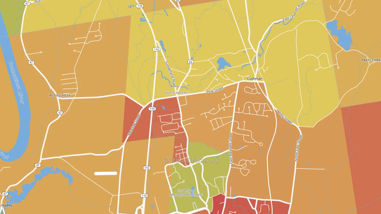 North Amherst, Amherst, MA Map of Burglary Rates