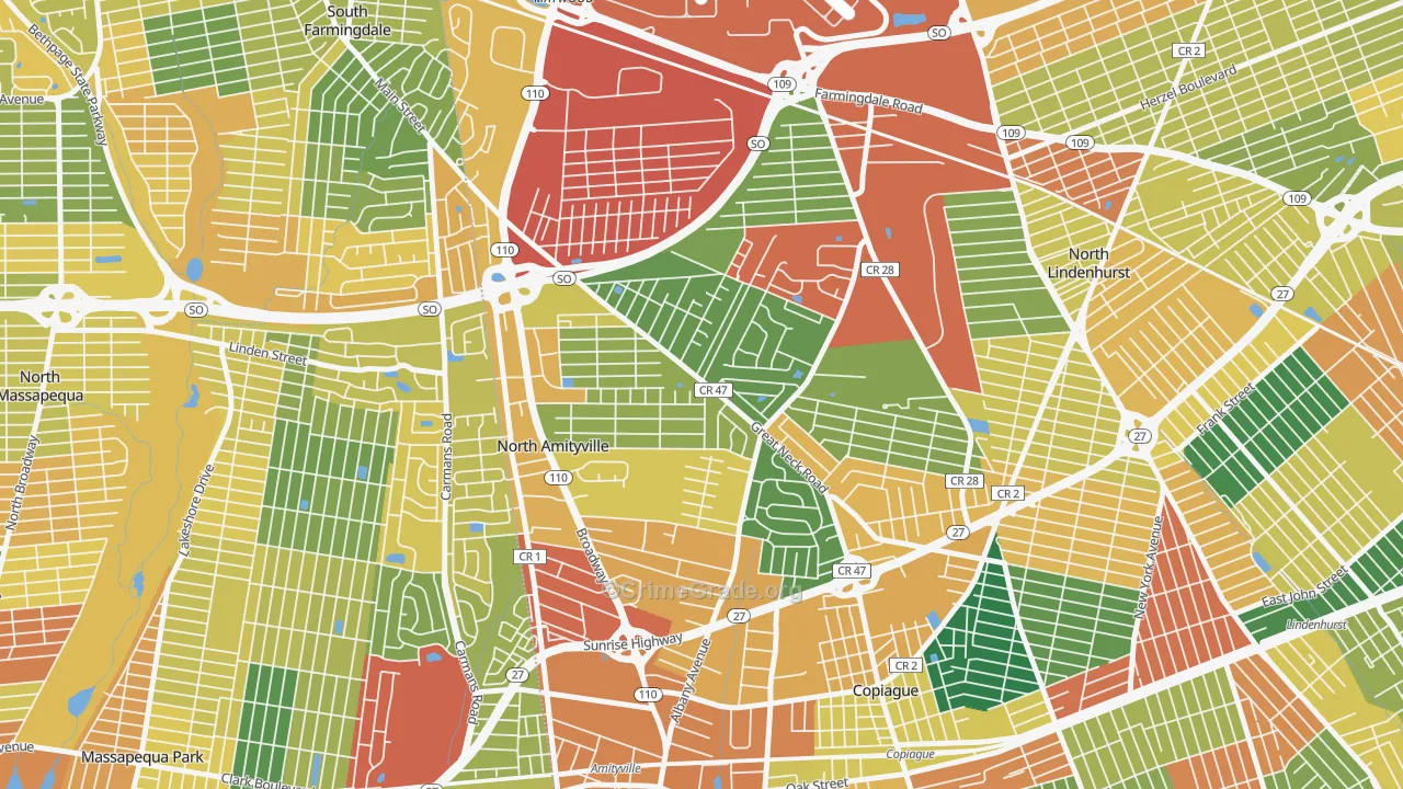 North Amityville, NY Map of Burglary Rates