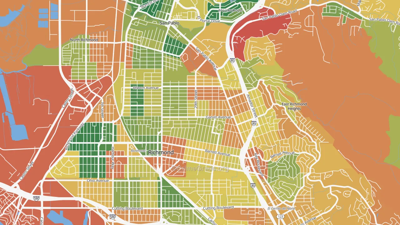 North and East, Richmond, CA Map of Burglary Rates