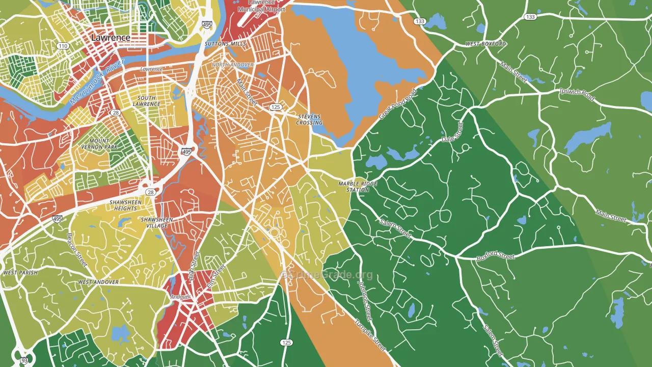 North Andover, MA Map of Burglary Rates
