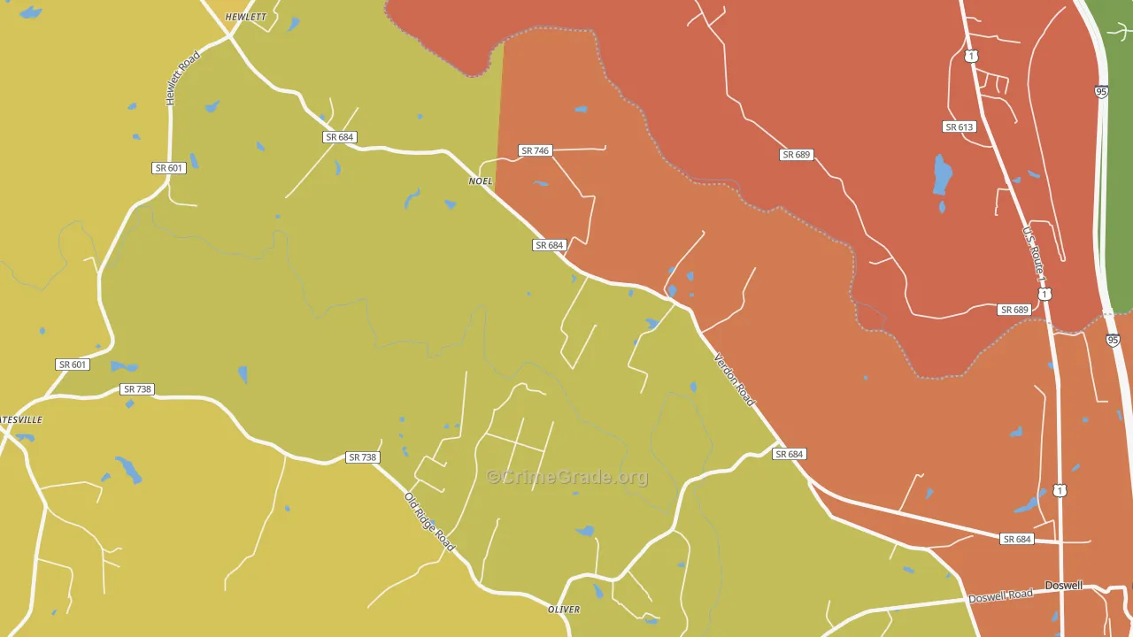 North Anna, VA Map of Burglary Rates