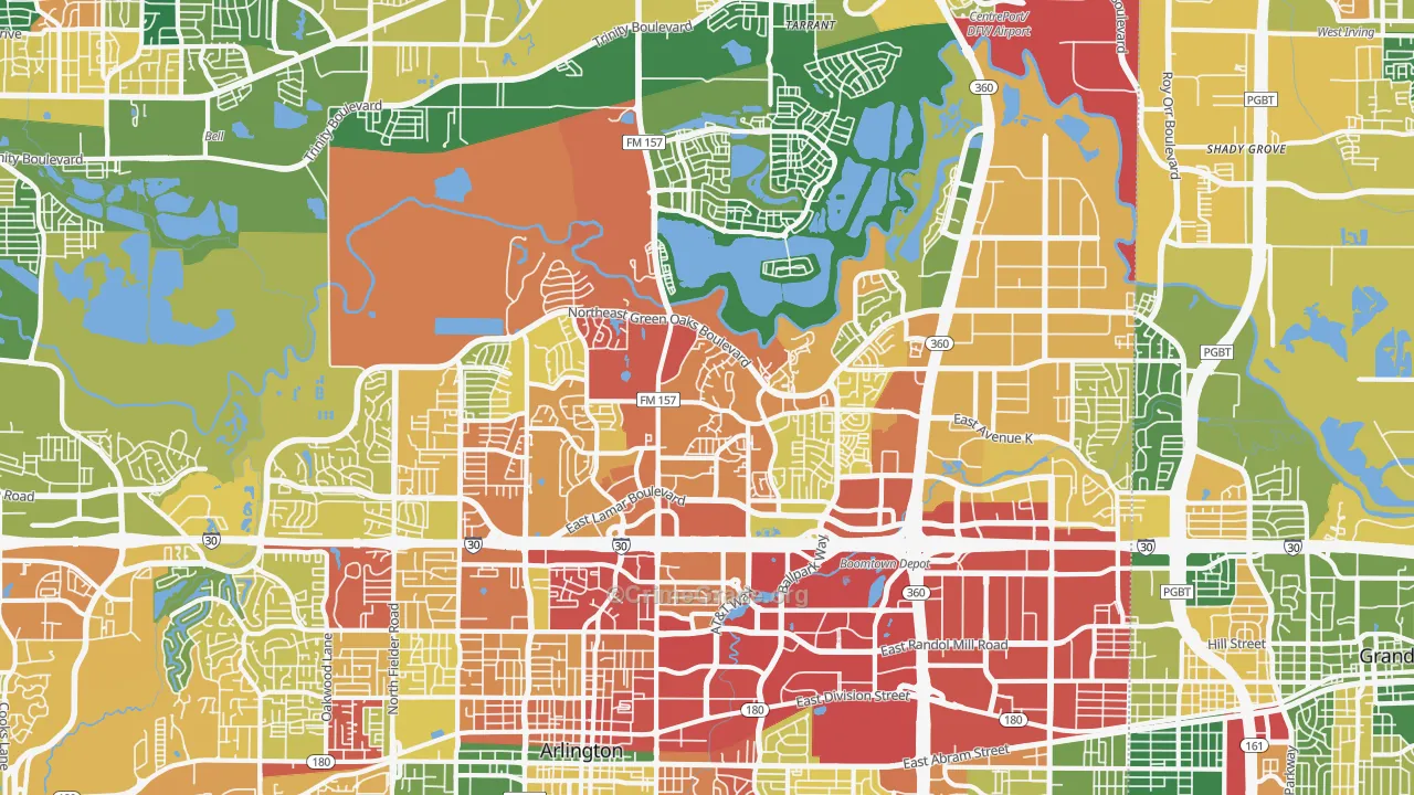 North Arlington, Arlington, TX Map of Burglary Rates