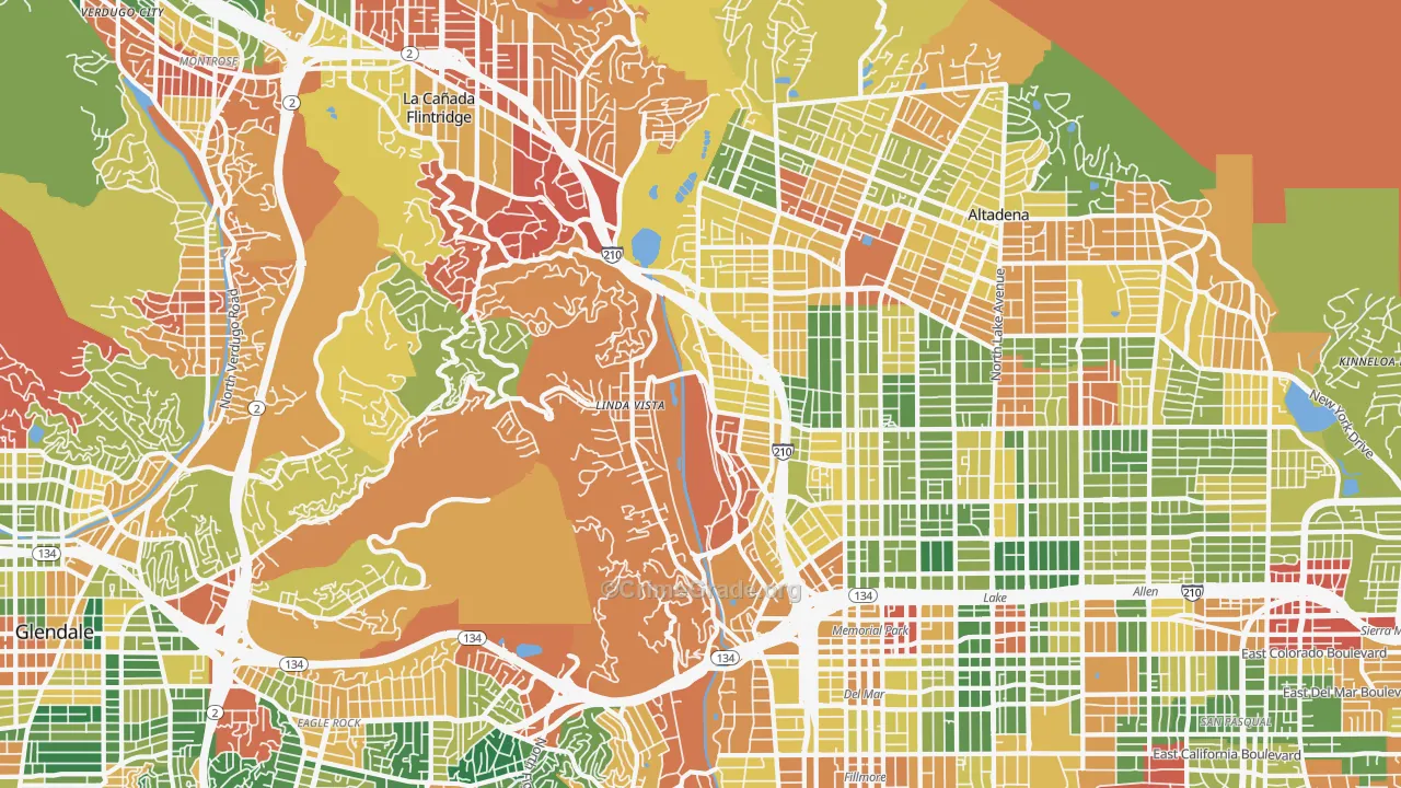 North Arroyo, Pasadena, CA Map of Burglary Rates