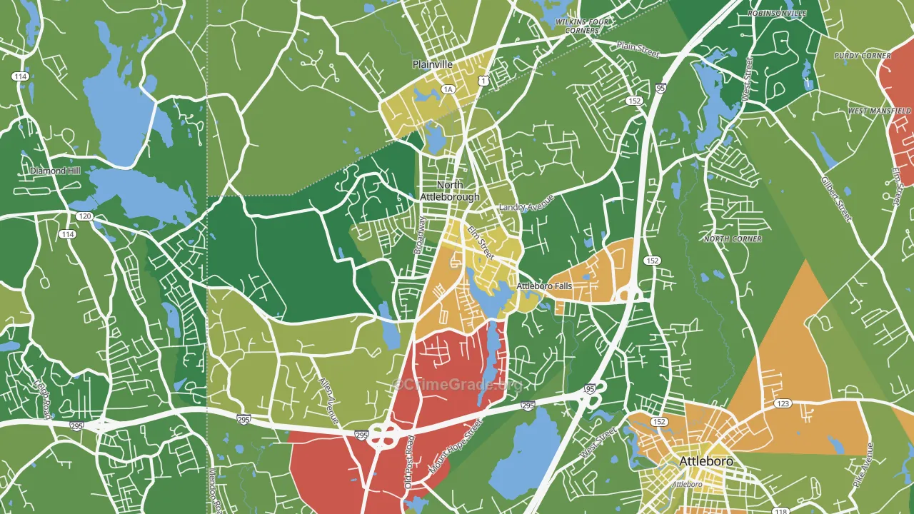 North Attleboro, MA Map of Burglary Rates