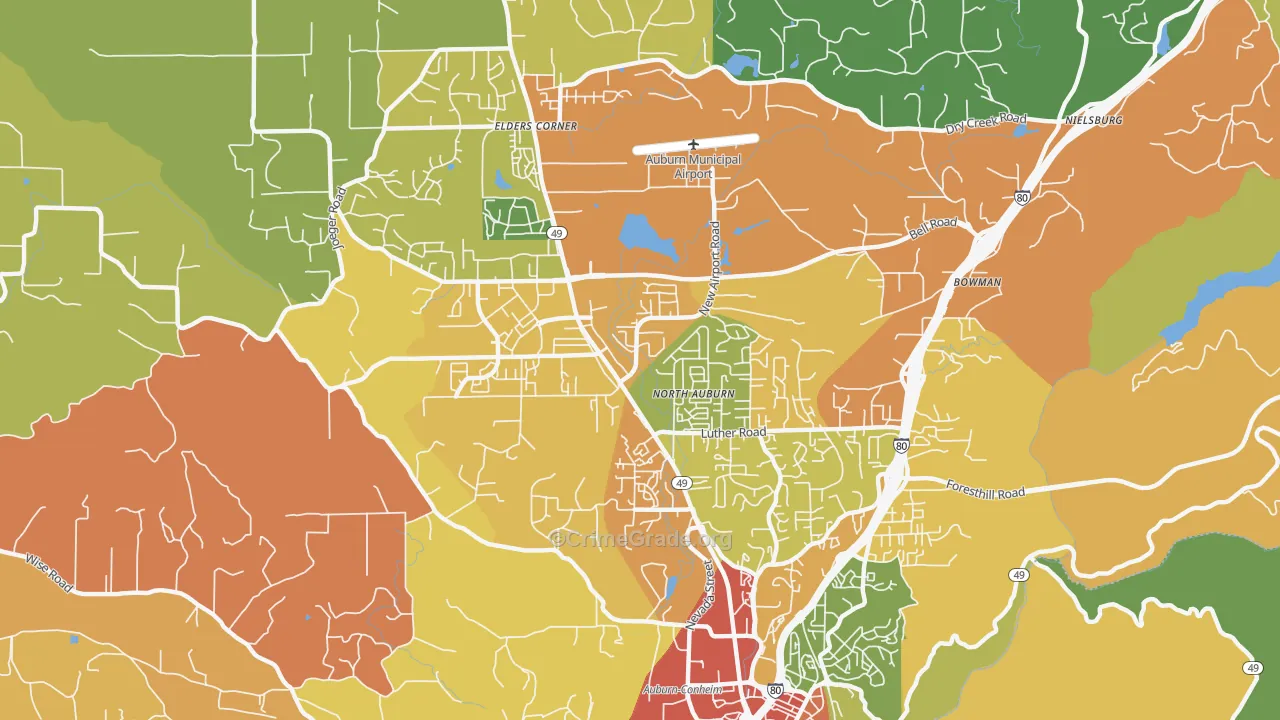 North Auburn, CA Map of Burglary Rates