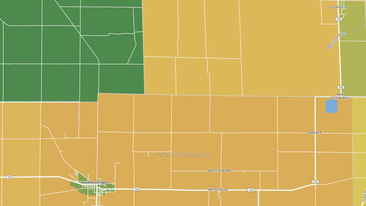 North Auburn, OH Map of Burglary Rates