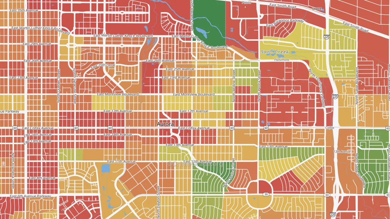 North Aurora, Aurora, CO Map of Burglary Rates