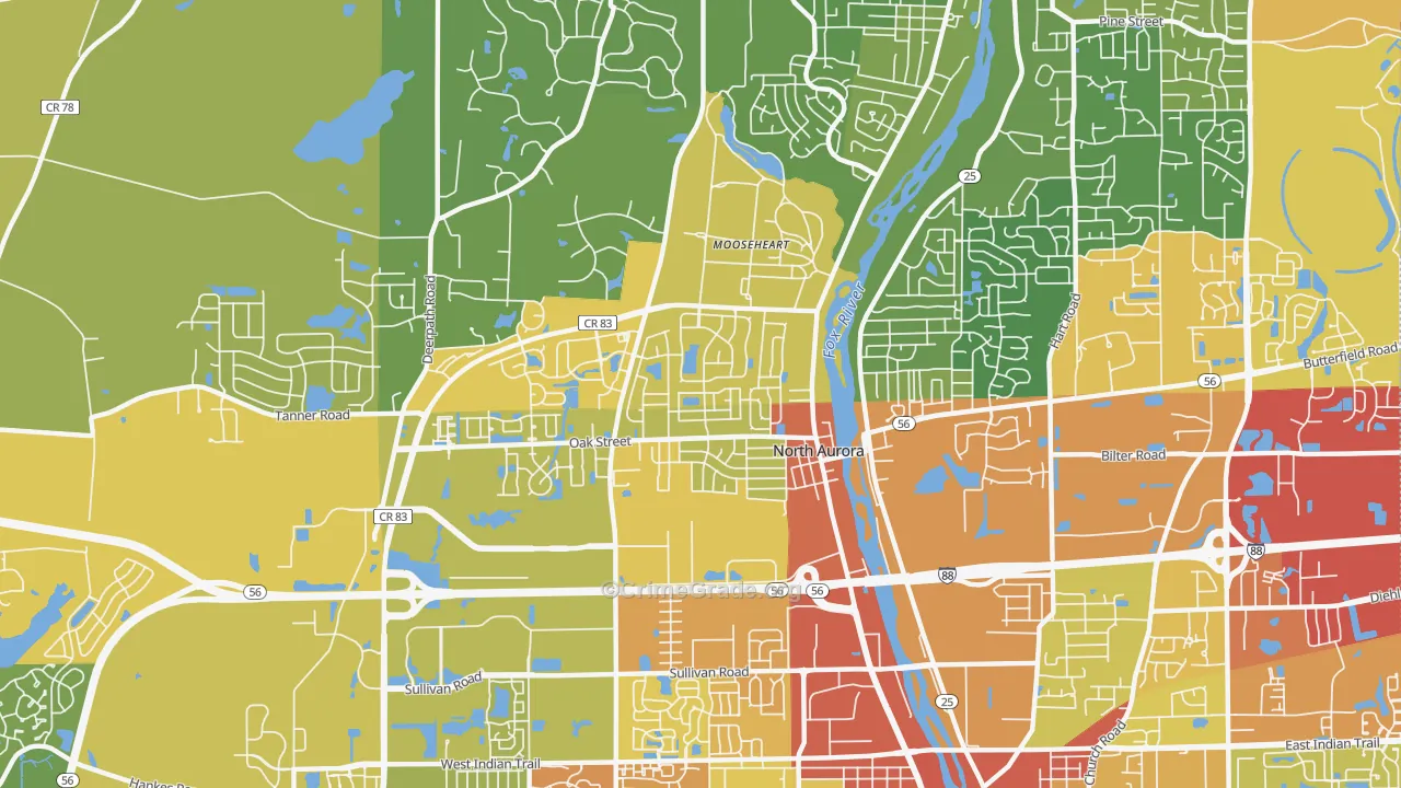 North Aurora, IL Map of Burglary Rates