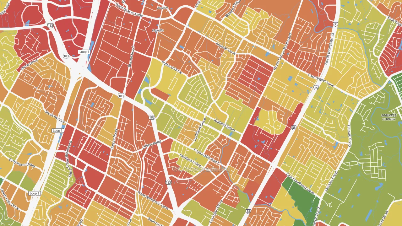 North Austin, Austin, TX Map of Burglary Rates