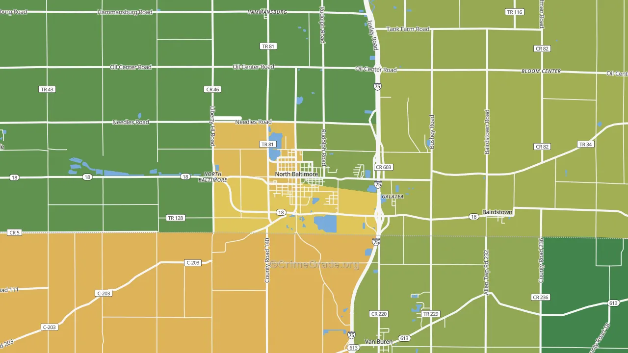 North Baltimore, OH Map of Burglary Rates