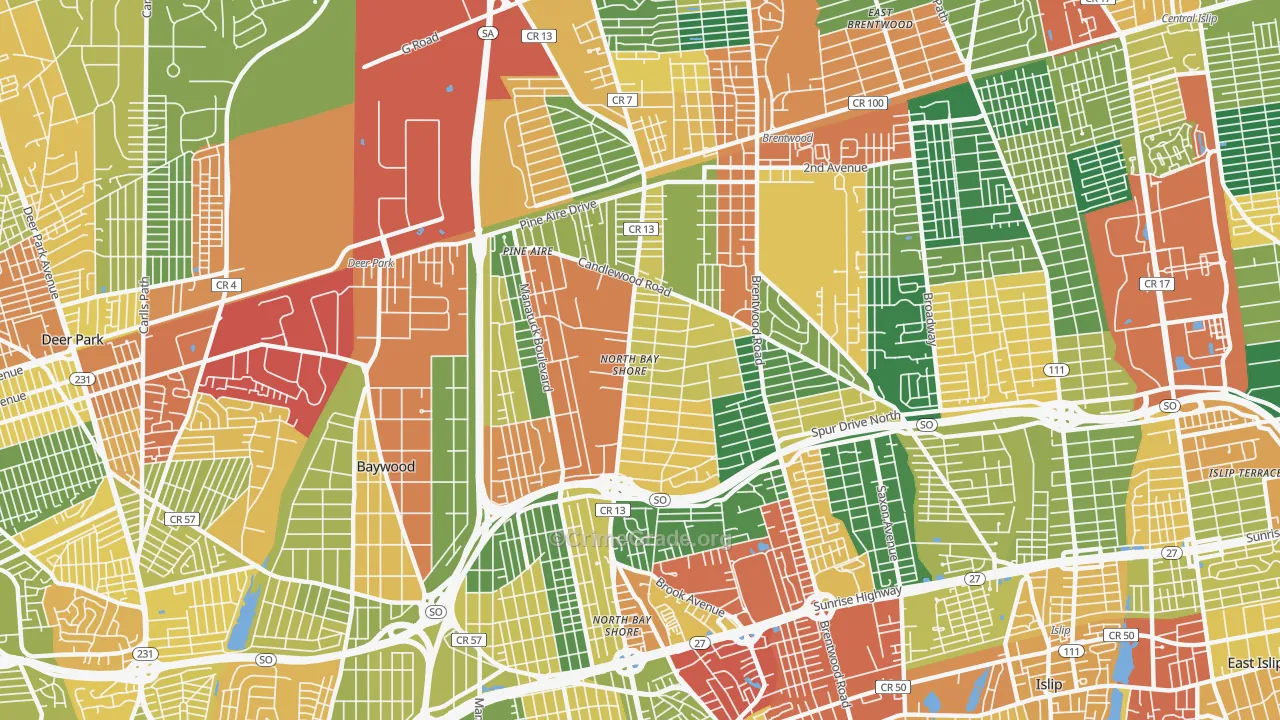 North Bay Shore, NY Map of Burglary Rates