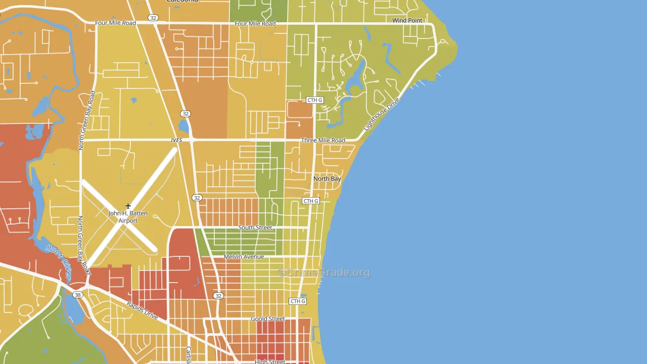 North Bay, WI Map of Burglary Rates