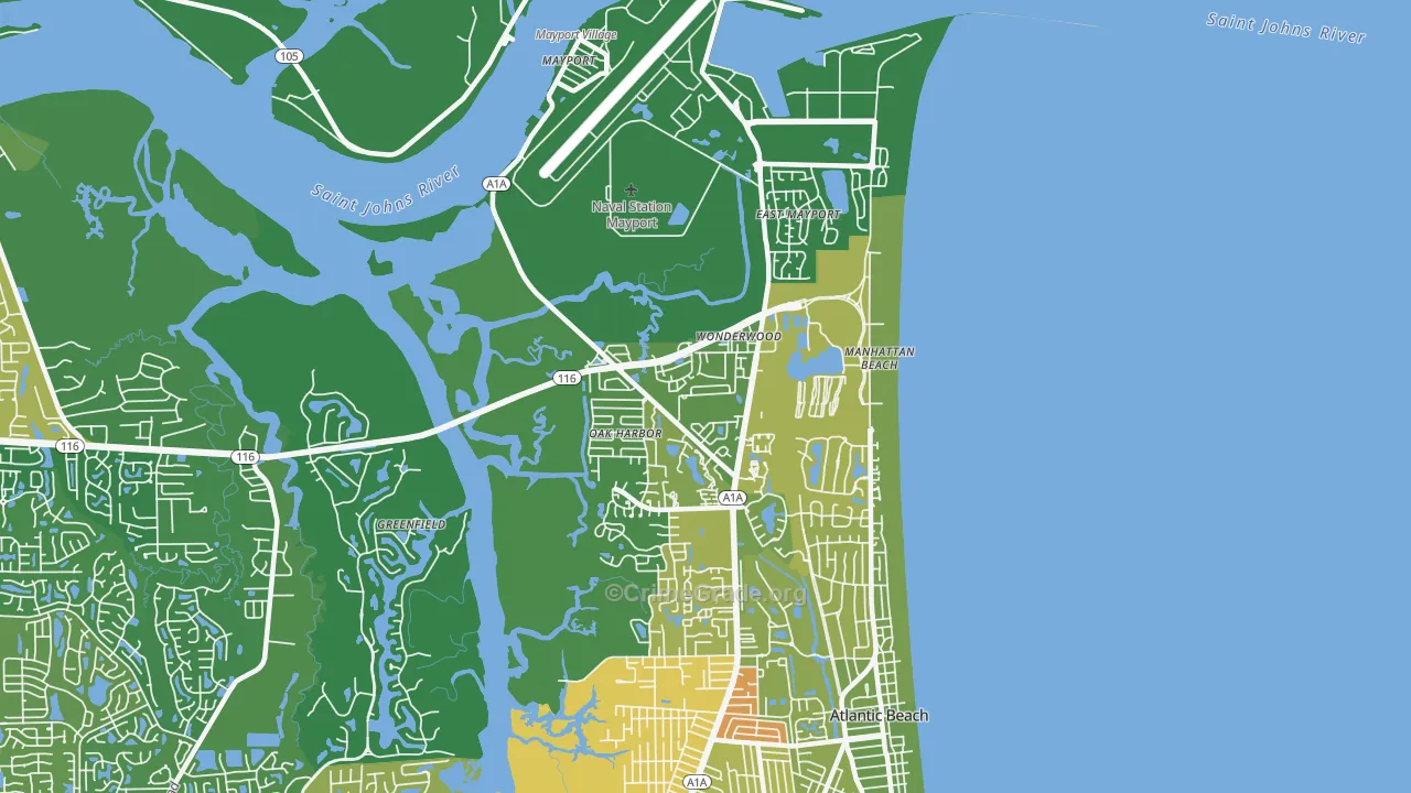 North Beach, Atlantic Beach, FL Map of Burglary Rates