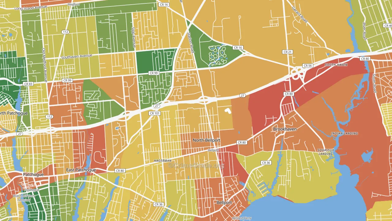 North Bellport, NY Map of Burglary Rates