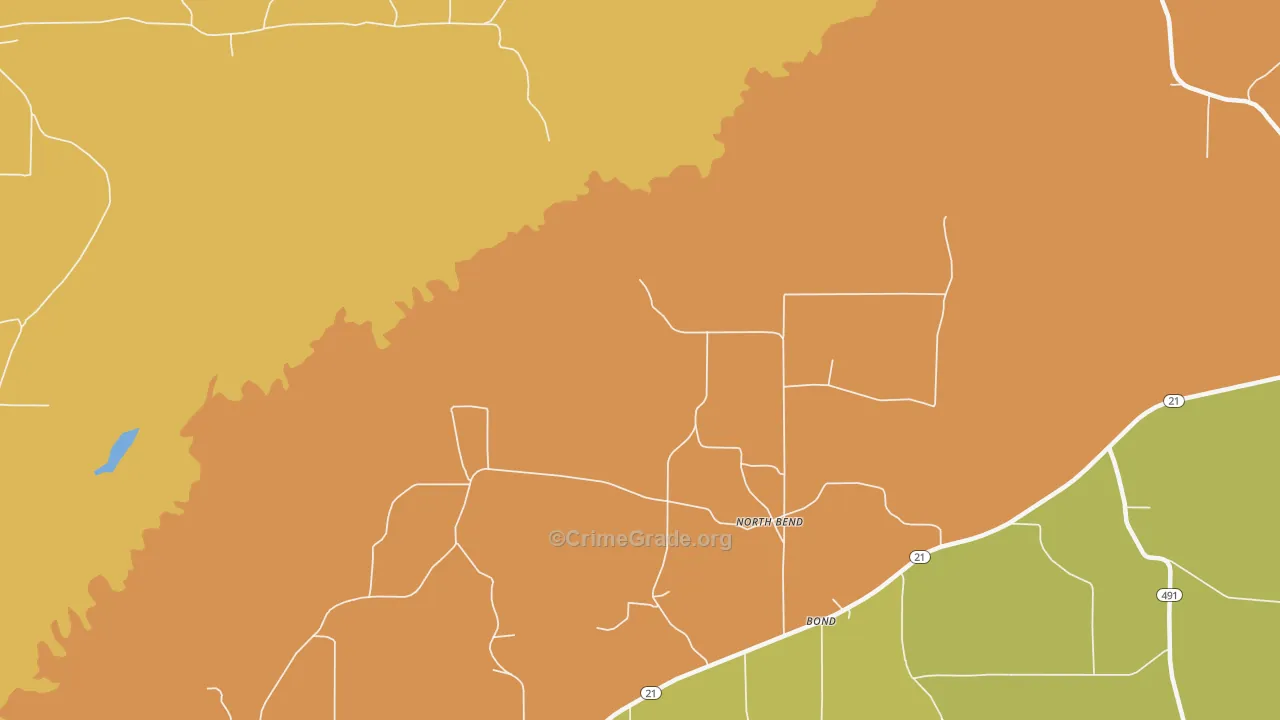 North Bend, MS Map of Burglary Rates