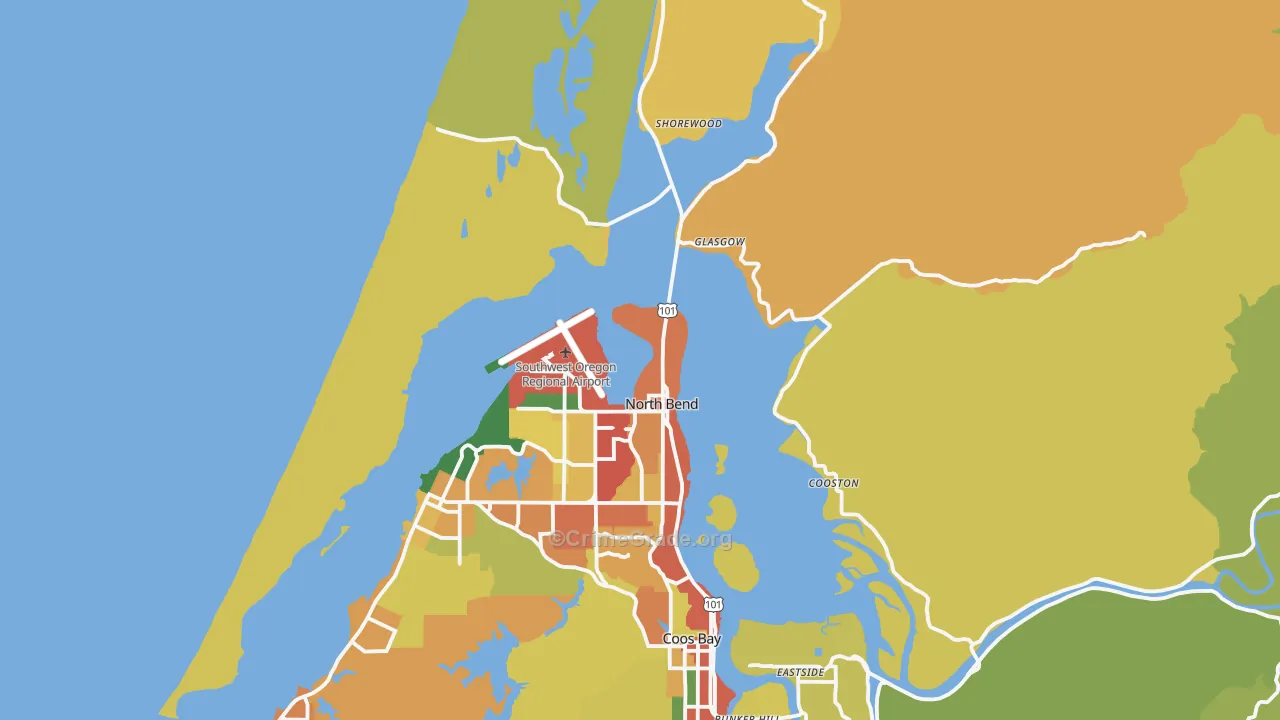 North Bend, OR Map of Burglary Rates