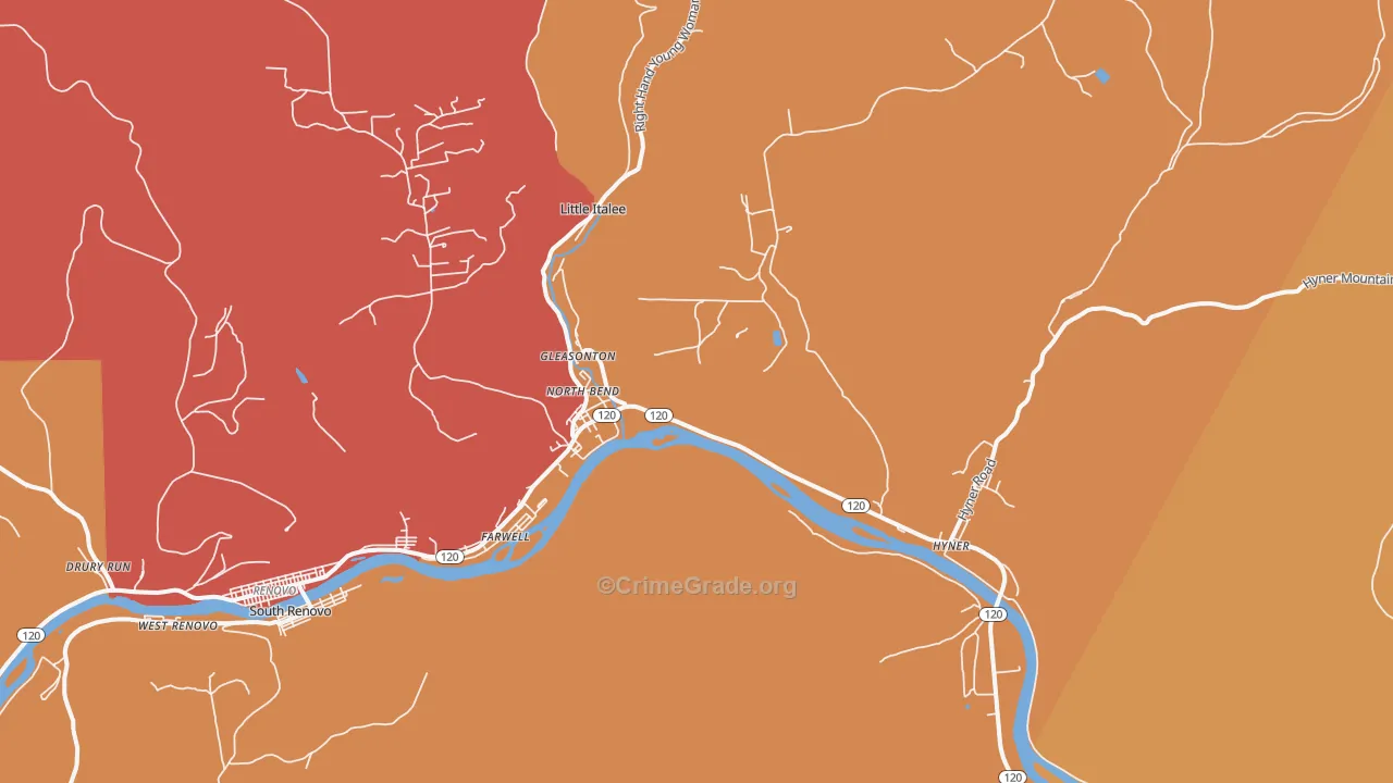 North Bend, PA Map of Burglary Rates