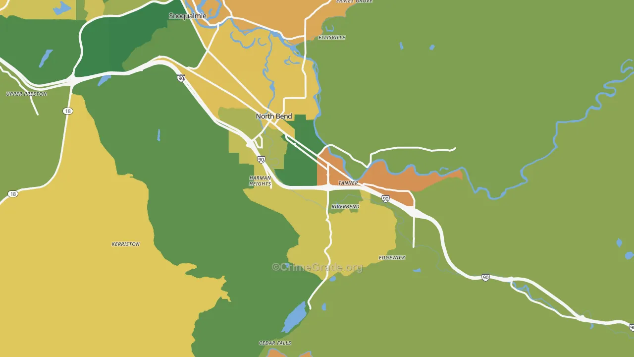 North Bend, WA Map of Burglary Rates