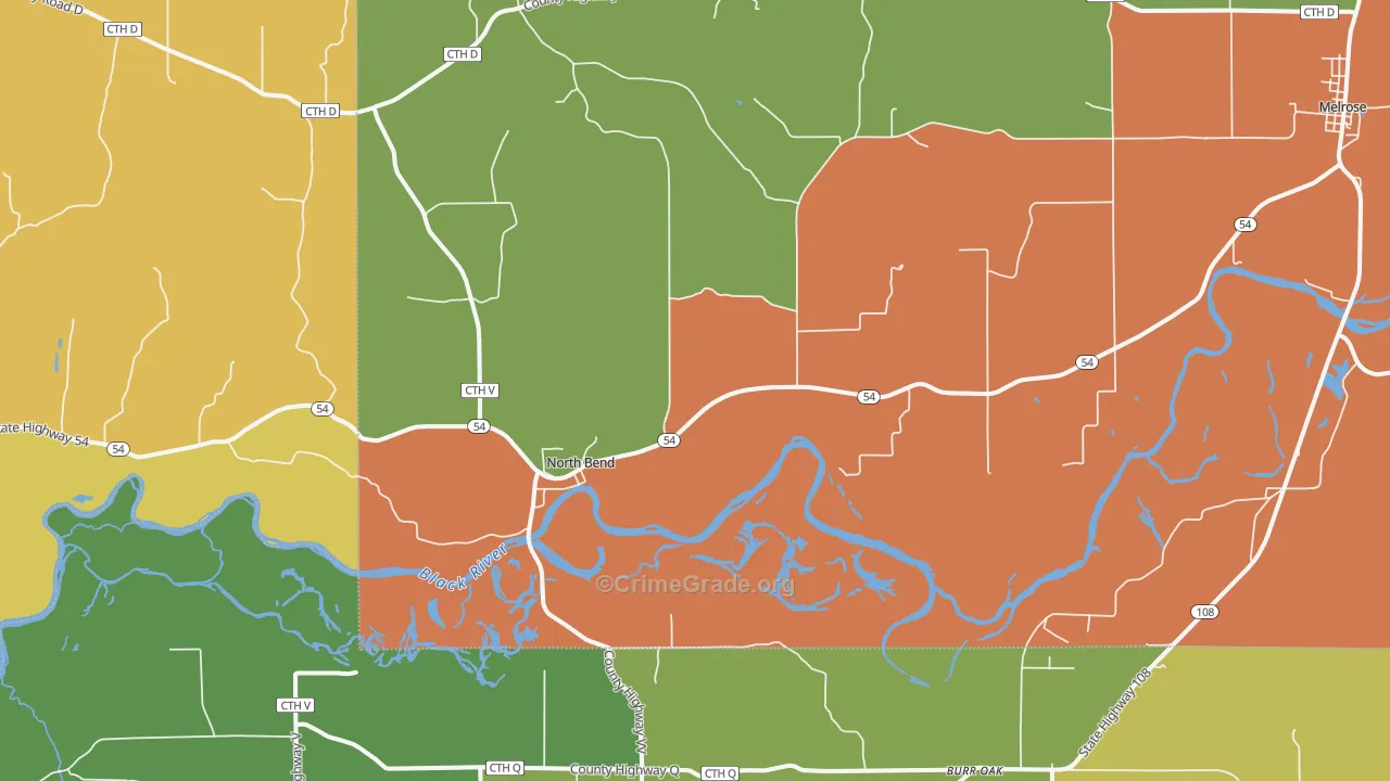 North Bend, WI Map of Burglary Rates