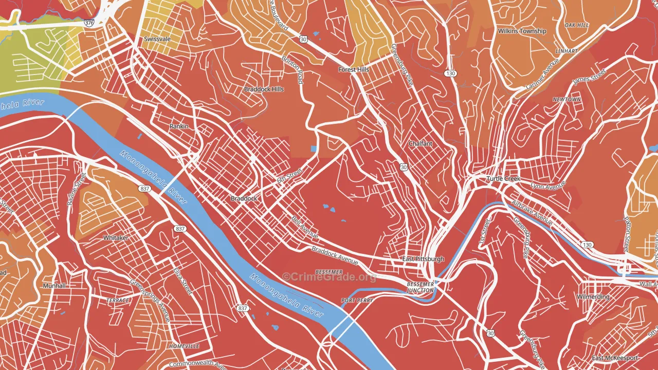 North Braddock, PA Map of Burglary Rates
