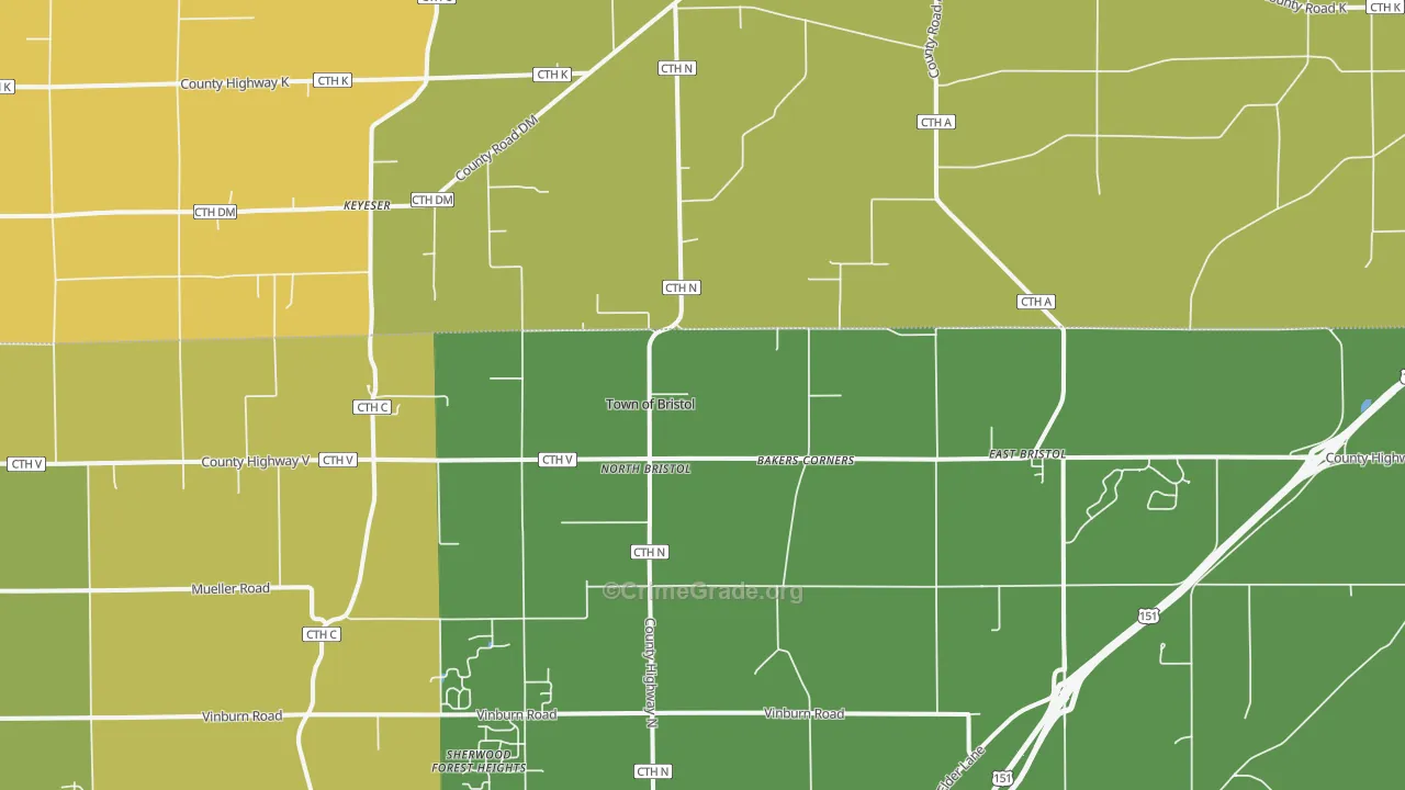 North Bristol, WI Map of Burglary Rates