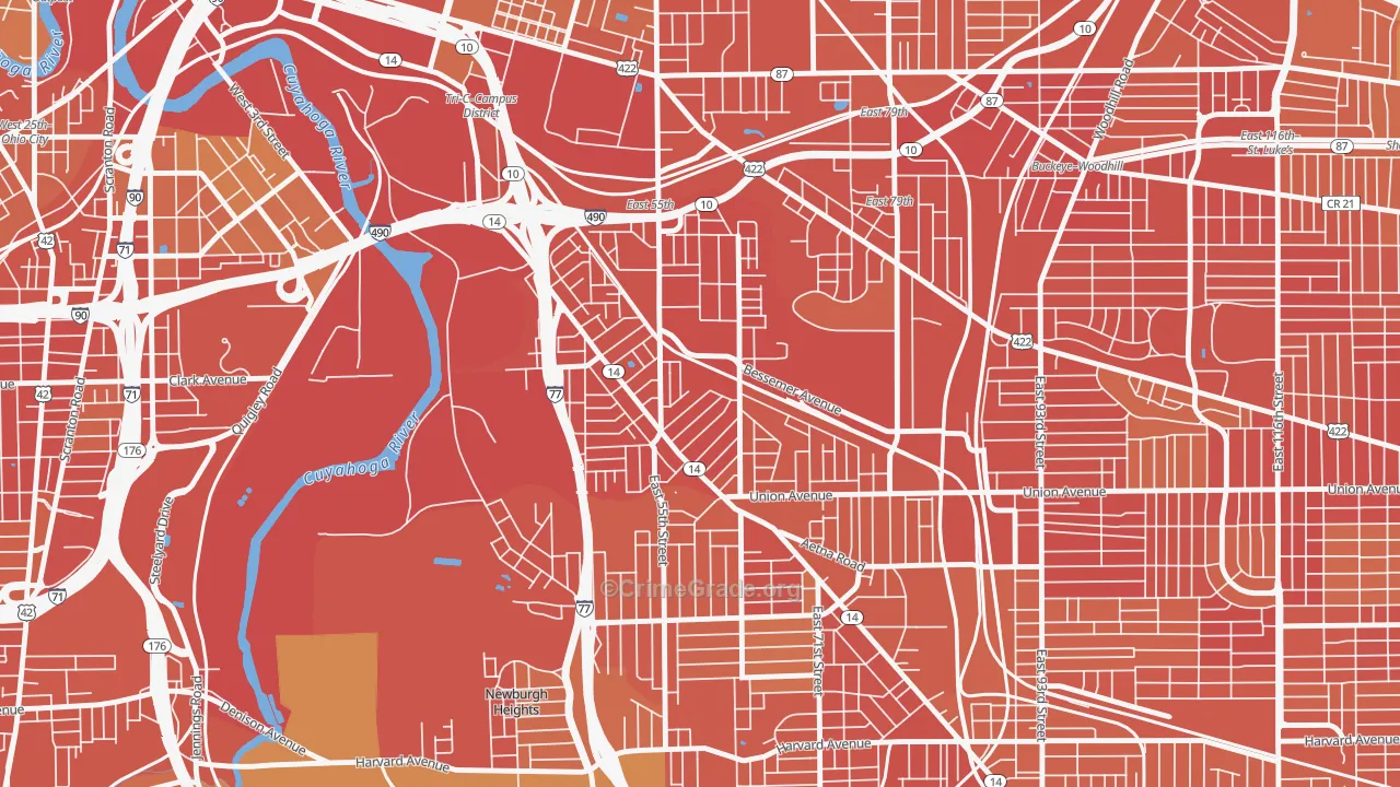 North Broadway, Cleveland, OH Map of Burglary Rates
