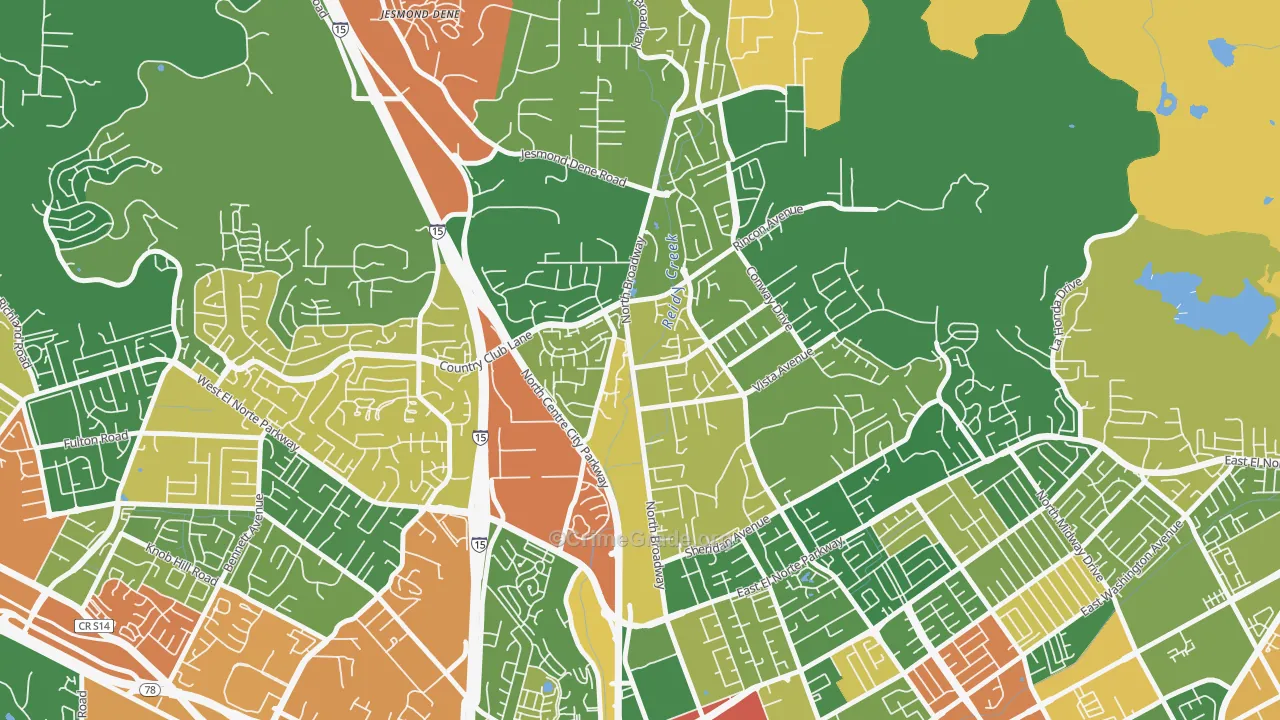 North Broadway, Escondido, CA Map of Burglary Rates