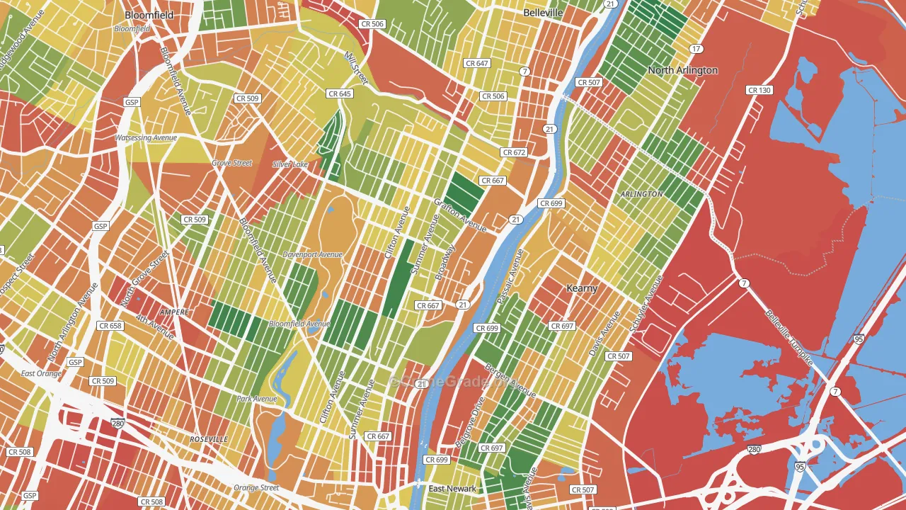 North Broadway, Newark, NJ Map of Burglary Rates