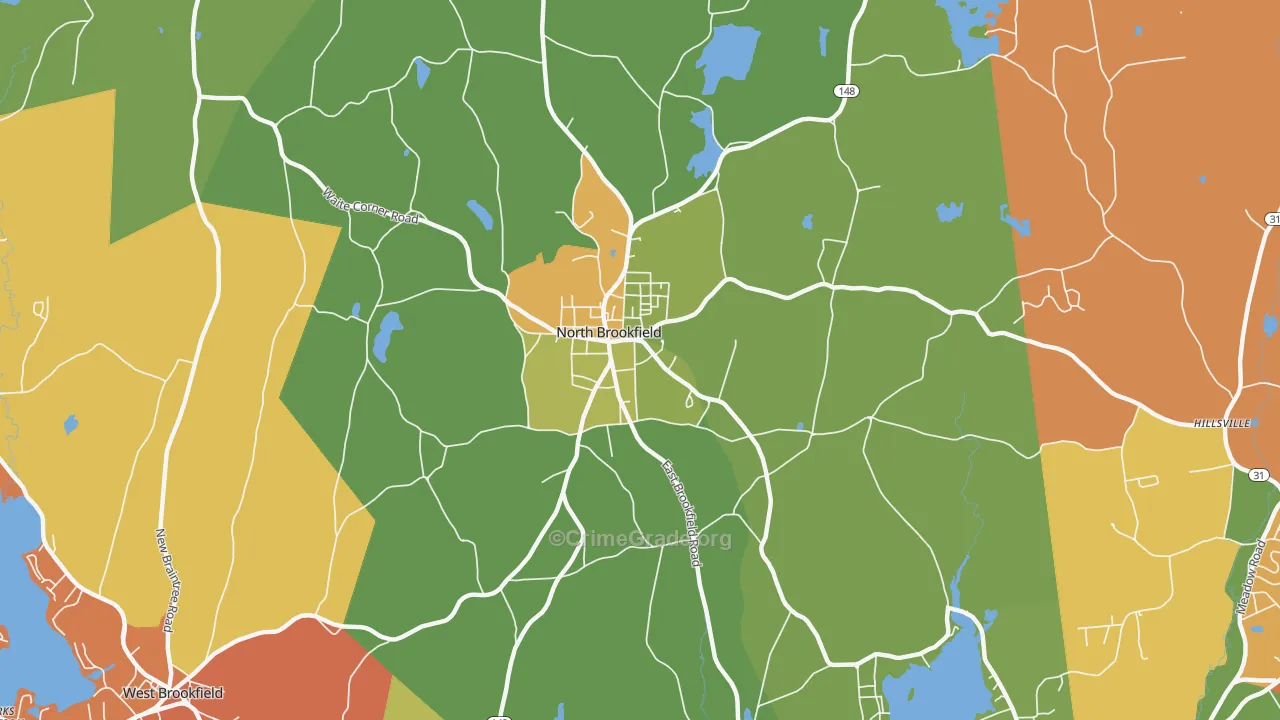 North Brookfield, MA Map of Burglary Rates