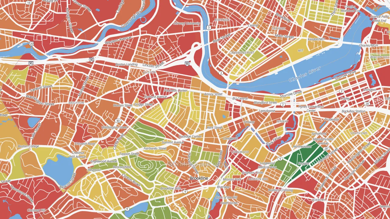 North Brookline, Brookline, MA Map of Burglary Rates