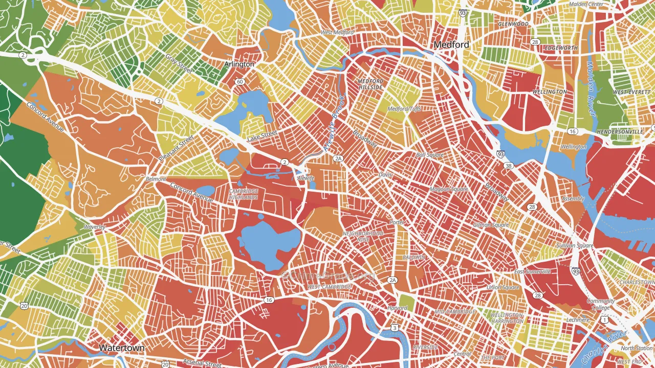 North Cambridge, Cambridge, MA Map of Burglary Rates
