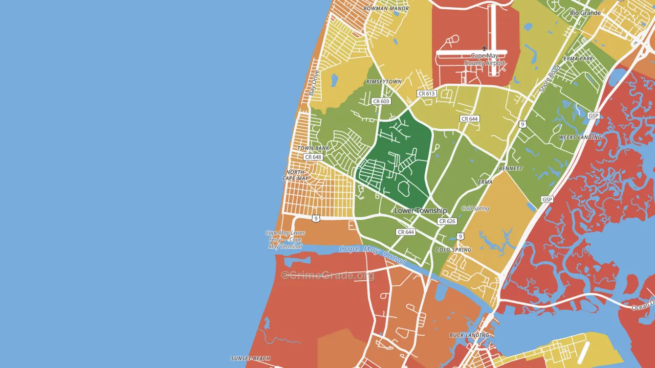 North Cape May, NJ Map of Burglary Rates