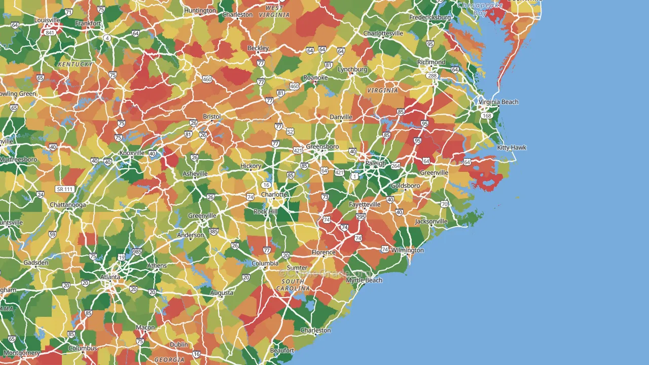 North Carolina Map of Burglary Rates