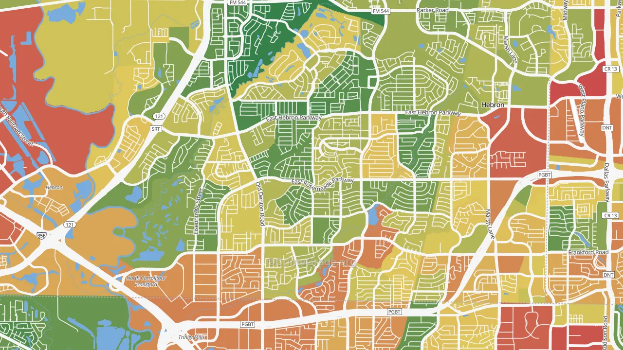 North Central Dallas, Carrollton, TX Map of Burglary Rates