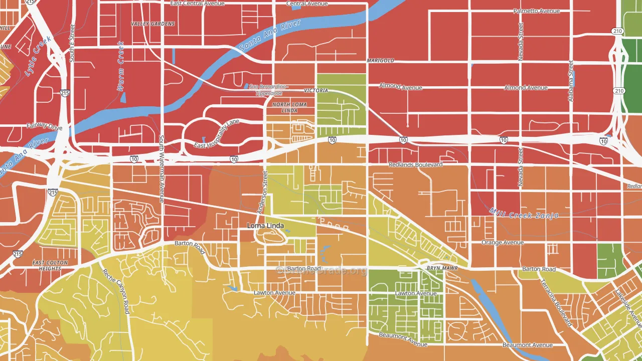 North Central Loma Linda, Loma Linda, CA Map of Burglary Rates