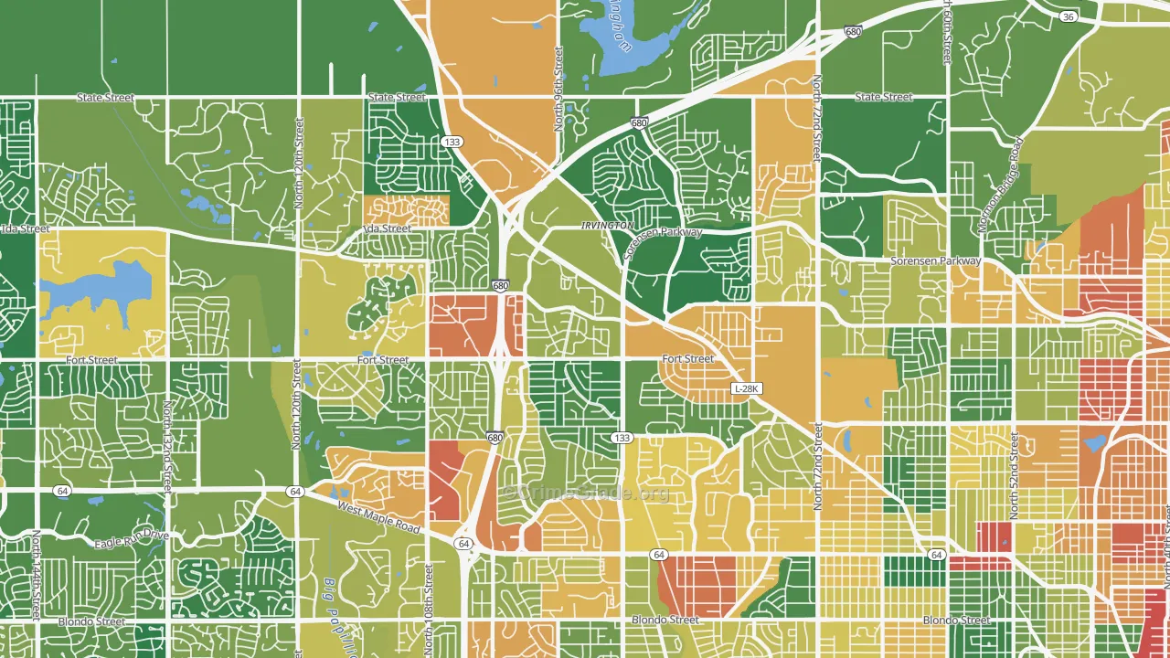 North Central Omaha, Omaha, NE Map of Burglary Rates