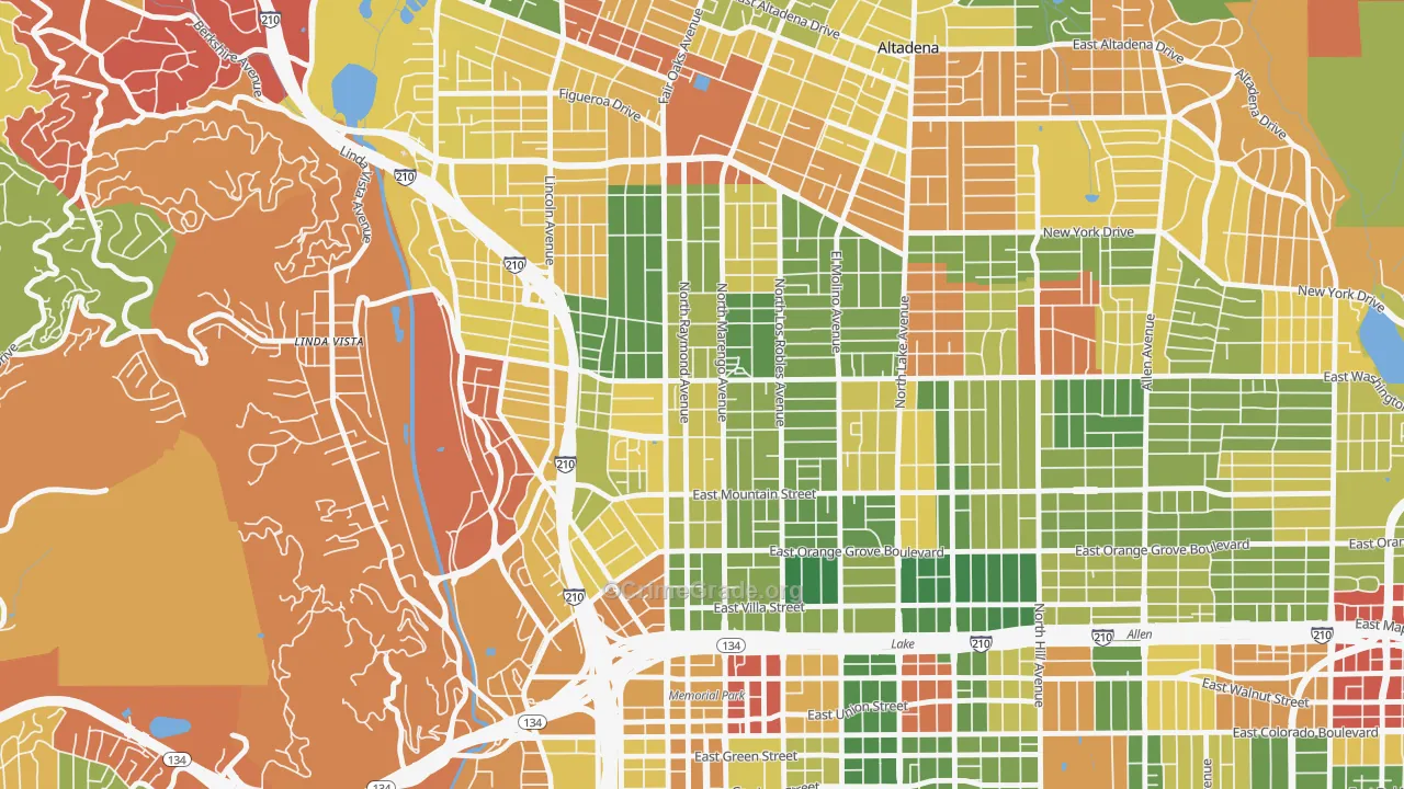 North Central, Pasadena, CA Map of Burglary Rates