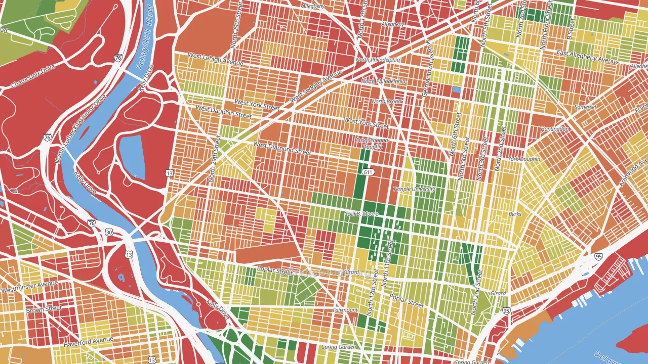 North Central, Philadelphia, PA Map of Burglary Rates