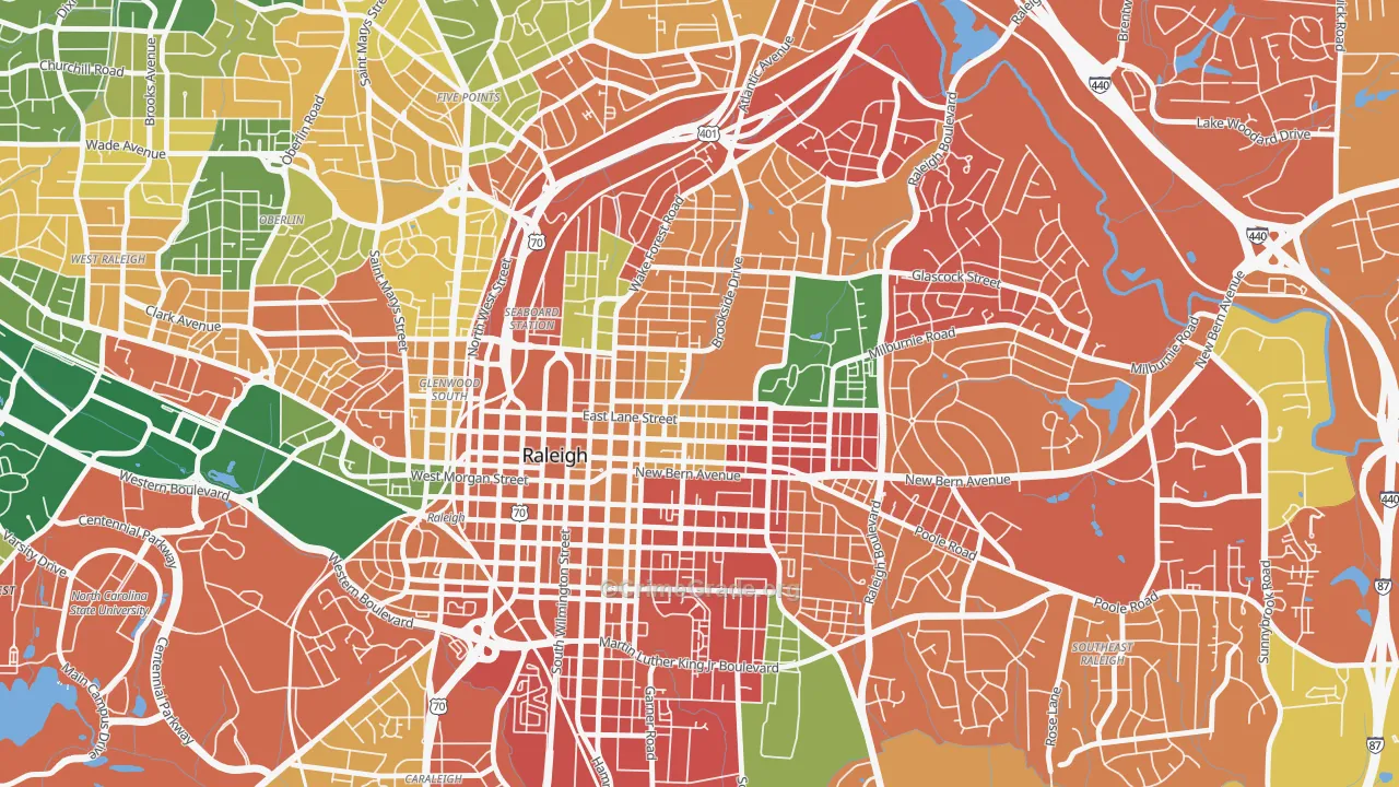 North Central, Raleigh, NC Map of Burglary Rates