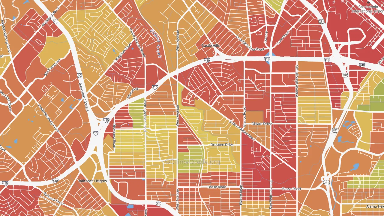 North Central, San Antonio, TX Map of Burglary Rates