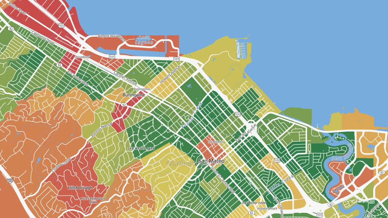 North Central San Francisco, San Mateo, CA Map of Burglary Rates